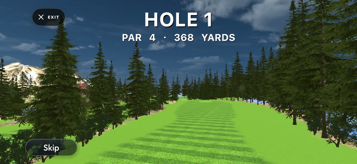 Golfr Hole 1 flyover introducing a par 4, 368 yards